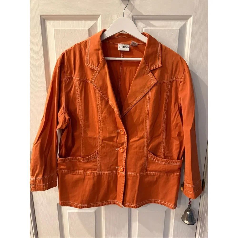 Chico’s Orange Bold Stitch Spring Jacket sz 3 or XL EUC